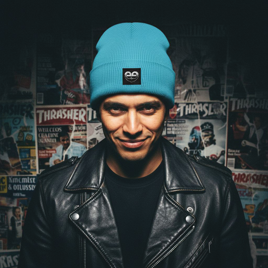 Gorro Azul Beanie Orgánico de Punto Canalé